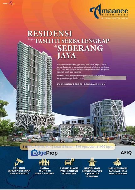 MUSLIM SAHAJA❗️TAK KIRA BANGSA,JANJI ISLAM❗NEAR JAMBATAN 1❗️APARTMENT LUAS 950 SQFT TERMURAH🔥AMAANEE RESIDENCES, Penang, Seberang Jaya