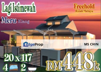 FREEHOLD Malay 4 Bilik 20x117 Tanah Belakan 25 kaki Panjang Tanpa DownPayment Klang Meru, Selangor, Klang