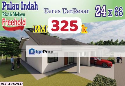 Hak Milik Kekal Full Loan Rumah Luas 24 kaki Freehold 4Bilik Teres 1 Tingkat  Rezab Melayu di Pulau Indah  , Selangor, Pulau Indah (Pulau Lumut)