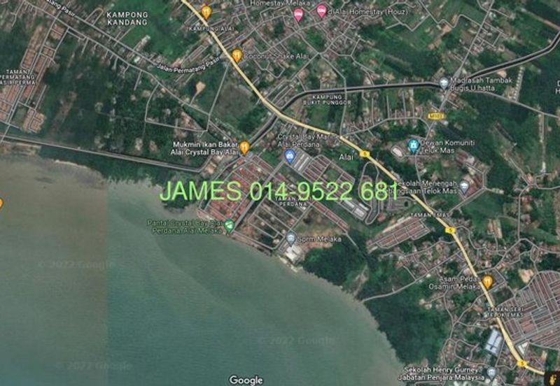 Chalet Land in Alai Crystal Bay Beach Near Kandang Ujong Pasir Telok Mas Umbai