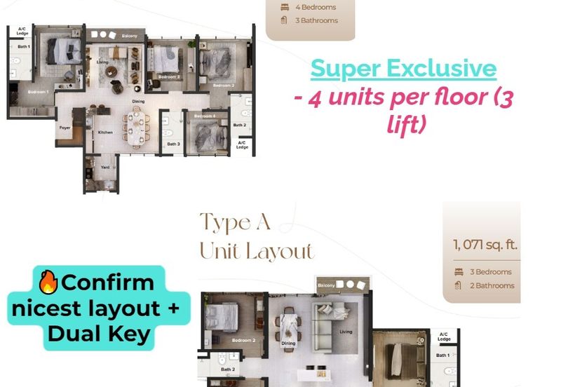 [2023 Sri Petaling BEST Layout & location] 4 units per floor & Big unit + Next to MRT 