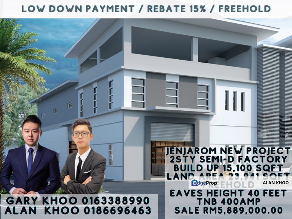 Jenjarom New Project Next to Lotus, 2sty Semi-D build up 4,702sqft land area 9,765sqft freehold rebate 15% low downpayment , Selangor, Jenjarom