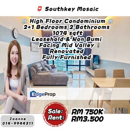High Floor Condominium @ Southkey Mosaic, Jb Town, Facing Mid Valley, Near Taman Sentosa, Sri Tebrau, Pelangi, Melodies, Abad, Johor, Johor Bahru