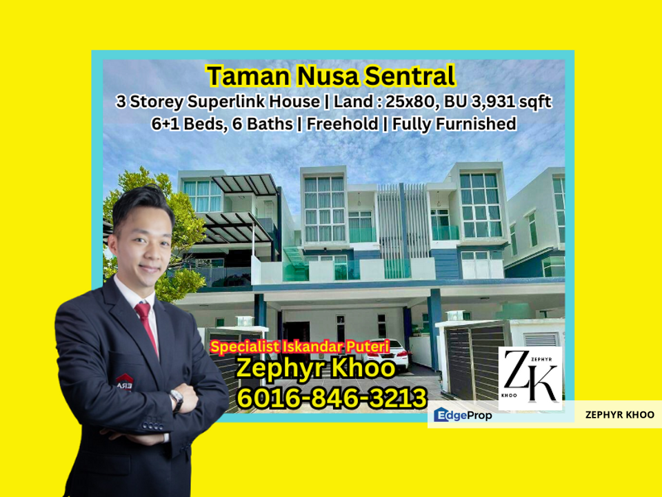 Taman Nusa Sentral @ Iskandar Puteri 3 Storey Superlink House For Sale !, Johor, Nusajaya