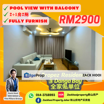 Tropez Residences @ Danga Bay, Johor Bahru, Johor @ Very Nice Reno Fully Furnished 2+1 Bed For Rent, Johor, Johor Bahru