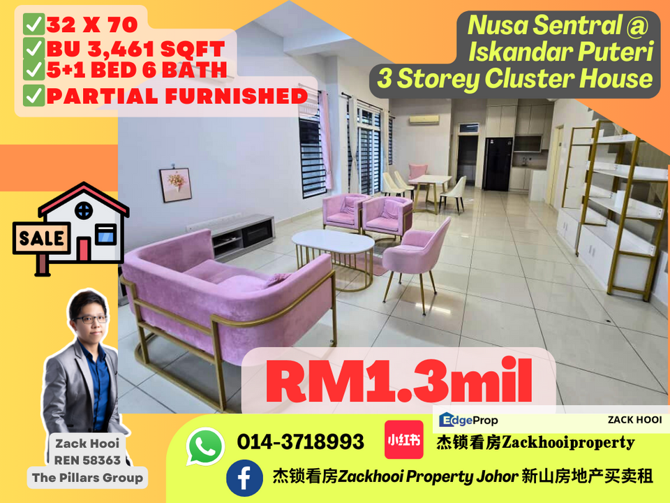 Winter Pavillion @ Taman Nusa Sentral, Iskandar Puteri, Johor @ Renovated 3 Storey Cluster House with G&G For Sale, Johor, 