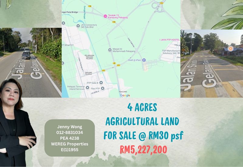 Mukim Tanjung Kupang Johor Bahru 4 Acres Agricultural Land For Sale