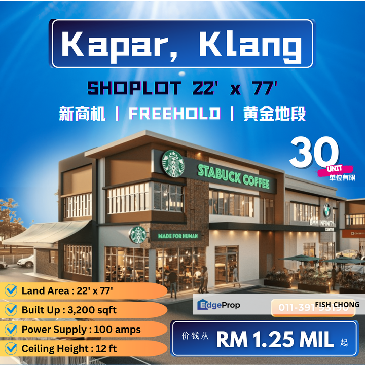 New Shoplot 22'x77' Kapar, Meru, Klang, Selangor, Klang